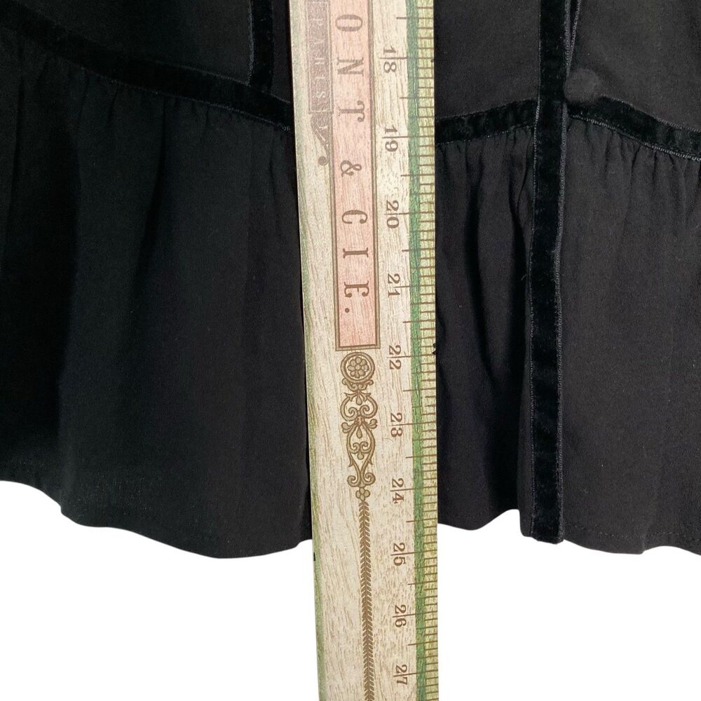 Frame Women's Black Sleeveless V-Neck Peplum Blouse Top Size Medium Velvet Trim - Picture 8 of 15